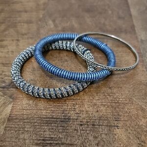 Chico's Blue and Gold Wrapped Stackable Bracelet Set